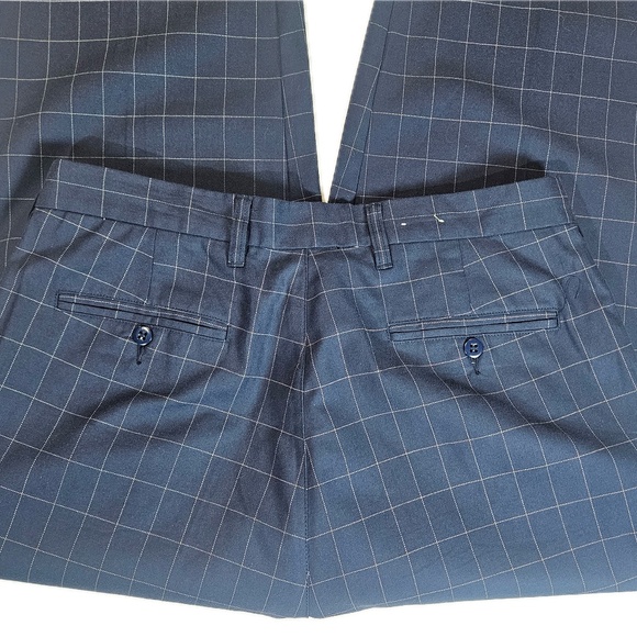 Tommy Hilfiger Pants Mens 36x30 Navy Blue Check Plaid Pleat Front Dress Trousers - Picture 6 of 7